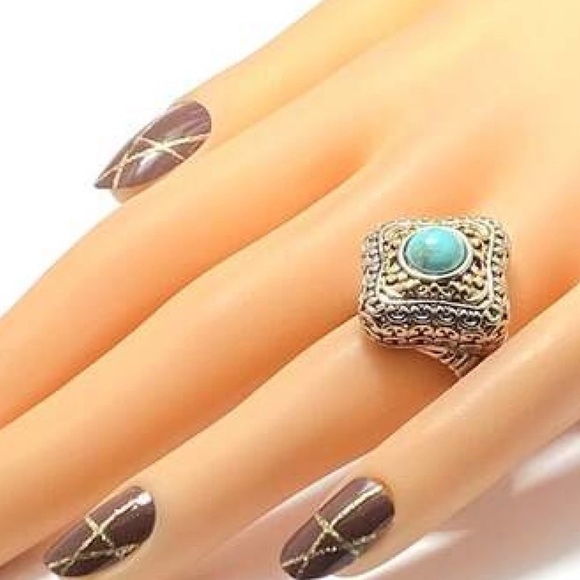 Crafted by Overlay Two-Tone bohemian Turquoise Ring size 7 women’s ring - Picture 2 of 4